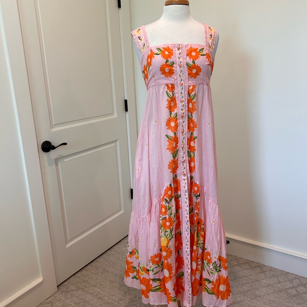 NWT FARM RIO PINK PAPAYA SALAD Maxi Dress LARGE